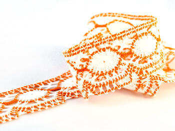 Bobbin lace No. 75032 white/rich orange | 30 m - 2