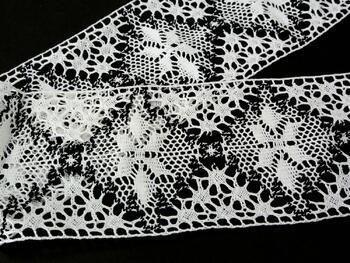 Cotton bobbin lace insert 75034, width 110 mm, white/black - 2