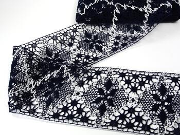 Cotton bobbin lace insert 75034, width 110 mm, dark blue/white - 2