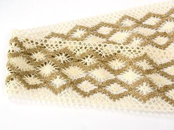 Cotton bobbin lace insert 75036, width 100 mm, ecru/chocolate - 2