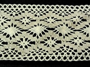 Cotton bobbin lace insert 75036, width 100 mm, ecru/light linen gray - 2