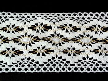 Cotton bobbin lace insert 75036, width 100 mm, white/Lurex gold - 2