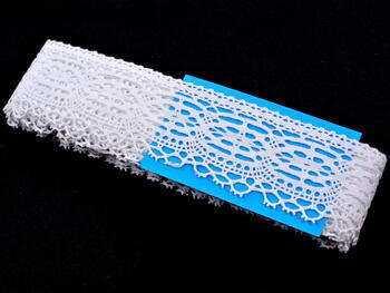 Cotton bobbin lace 75037, width 57 mm, white - 2