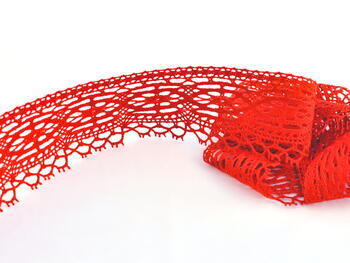 Cotton bobbin lace 75037, width 57 mm, red - 2