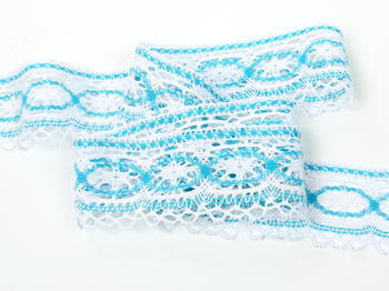 Bobbin lace No. 75037 white/turquoise | 30 m - 2