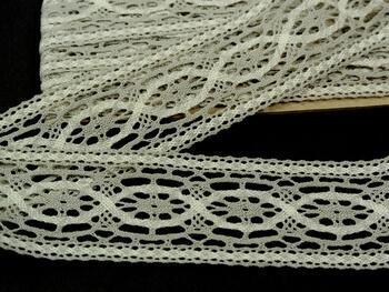 Cotton bobbin lace insert 75038, width 52 mm, light linen gray/ecru - 2