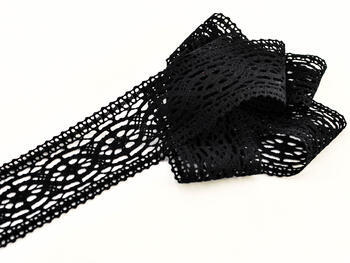 Cotton bobbin lace insert 75038, width 52 mm, black - 2