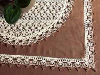 Cotton bobbin lace 75041, width 40 mm, ecru/light brown/dark brown - 2