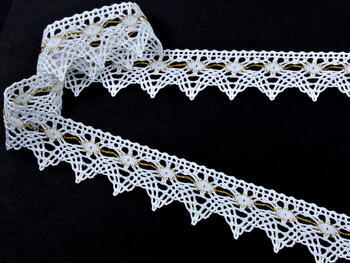 Cotton bobbin lace 75041, width 40 mm, white/Lurex gold - 2