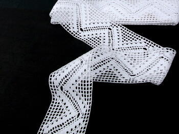 Cotton bobbin lace insert 75052, width 63 mm, white - 2