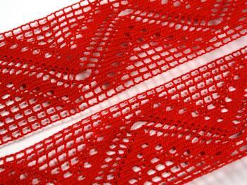 Cotton bobbin lace insert 75052, width 63 mm, red - 2