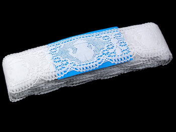 Cotton bobbin lace 75061, width 63 mm, white - 2