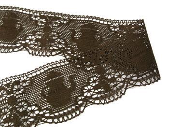 Cotton bobbin lace 75061, width 63 mm, dark brown - 2