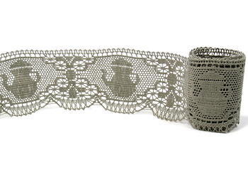 Cotton bobbin lace 75061, width 63 mm, dark linen gray - 2