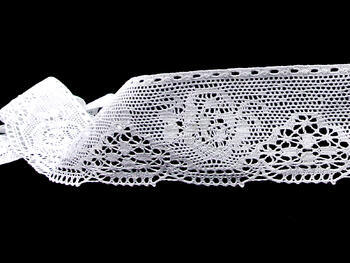 Cotton bobbin lace 75064, width 60 mm, white - 2