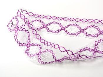 Cotton bobbin lace 75065, width 47 mm, white/violet - 2