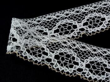 Cotton bobbin lace 75065, width 47 mm, white/Lurex gold - 2