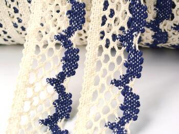 Cotton bobbin lace 75067, width 47 mm, ecru/blue - 2