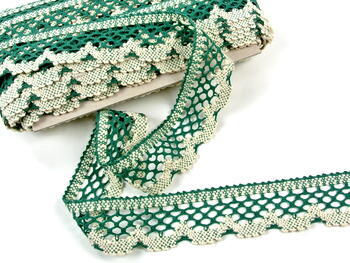 Cotton bobbin lace 75067, width 47 mm, dark green/ecru - 2