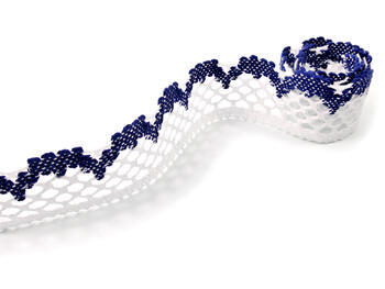 Bobbin lace No. 75067 white/dark blue | 30 m - 2