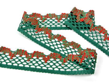 Bobbin lace No. 75067 dark green/light red/light green | 30 m - 2