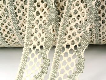 Cotton bobbin lace 75067, width 47 mm, ecru/dark linen gray - 2