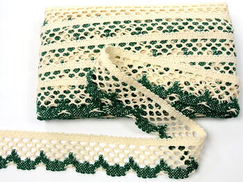 Cotton bobbin lace 75067, width 47 mm, ecru/green - 2