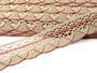 Cotton bobbin lace 75077, width 32 mm, light linen gray/light red - 2/4