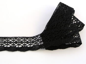 Cotton bobbin lace 75077, width 32 mm, black - 2