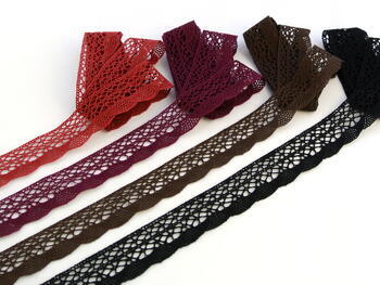 Cotton bobbin lace 75077, width 32 mm, dark brown - 2