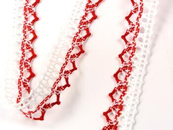 Cotton bobbin lace 75087, width 19 mm, white merc./red - 2