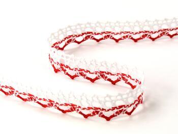 Cotton bobbin lace 75087, width 19 mm, white/red - 2