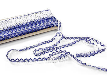Cotton bobbin lace 75087, width 19 mm, white/blue - 2