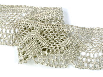 Cotton bobbin lace 75098, width 45 mm, ecru/light linen gray/highlights - 2