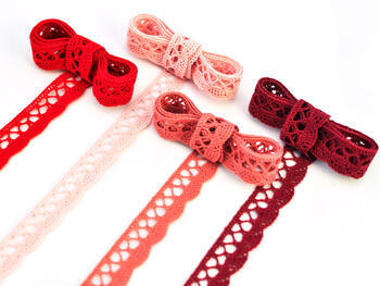 Cotton bobbin lace 75099, width 18 mm, cranberry - 2