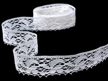 Cotton bobbin lace 75107, width 24 mm, white - 2