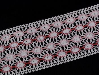 Cotton bobbin lace insert 75117, width 80 mm, white/rose/pink - 2