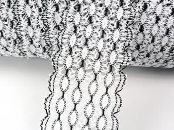 Cotton bobbin lace 75121, width 80 mm, white/black - 2