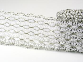 Cotton bobbin lace 75121, width 80 mm, white/dark linen gray - 2