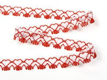 Cotton bobbin lace 75133, width 19 mm, white/light red - 2