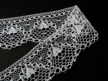 Cotton bobbin lace 75158, width 80 mm, white mercerized - 2