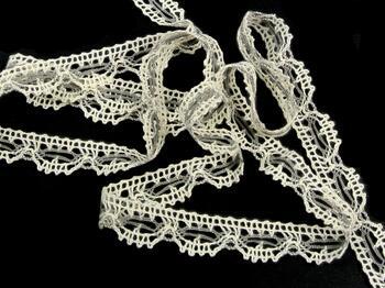 Cotton bobbin lace 75203, width 20 mm, ecru/dark linen gray - 2