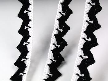 Cotton bobbin lace 75207, width 14 mm, white/black - 2