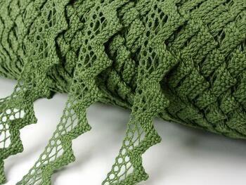 Cotton bobbin lace 75220, width 33 mm, green olive - 2