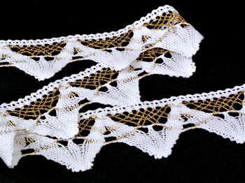 Bobbin lace No. 75221 white/gold lurex | 30 m - 2