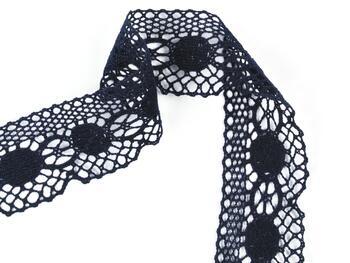 Cotton bobbin lace 75223, width 50 mm, black blue - 2