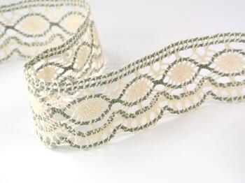 Cotton bobbin lace 75238, width 51 mm, ecru/dark linen gray - 2