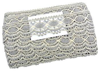 Cotton bobbin lace 75238, width 51 mm, dark linen gray/ecru - 2