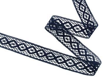 Cotton bobbin lace insert 75250, width 31 mm, black blue - 2