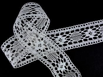 Linen bobbin lace insert 75254, width 48 mm, 100% linen bleached - 2